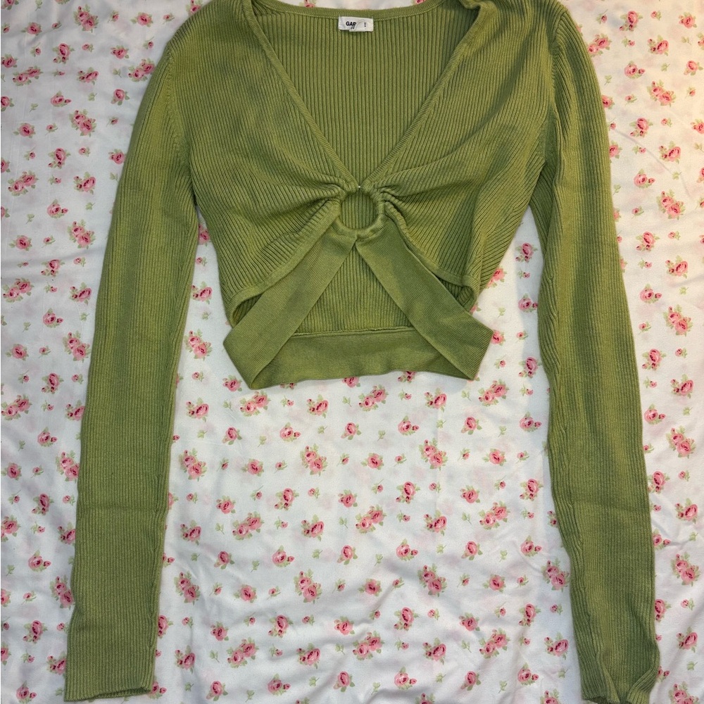 Garage Green Ribbed Long Sleeve Crop Top
